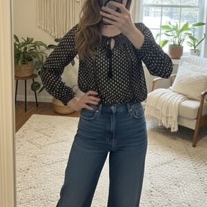 Princess Vera Wang Black Sheer Polka Dot Tie-Neck Blouse - Small